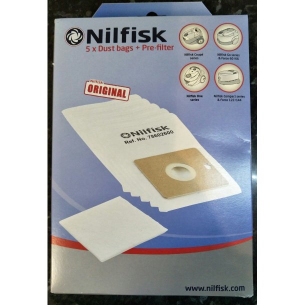 Nilfisk One/Compact/Coup/Go fleece pose (5 stk.) + forfilter (1 stk.) ORG.