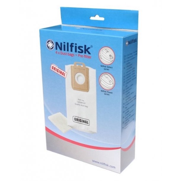 Nilfisk Select/Power fleece poser (4 stk.) + forfilter (1 stk.) ORG.